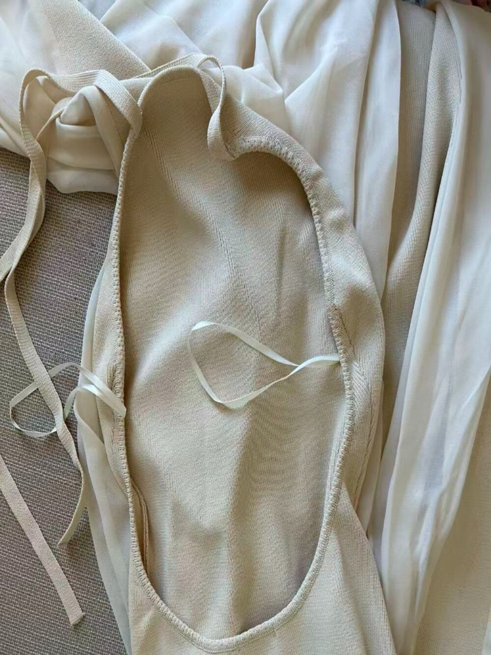✨ SALE Meshki Soleil Knit And Mesh Halter Maxi Dress Small Cream Wedding Event - Picture 11 of 14